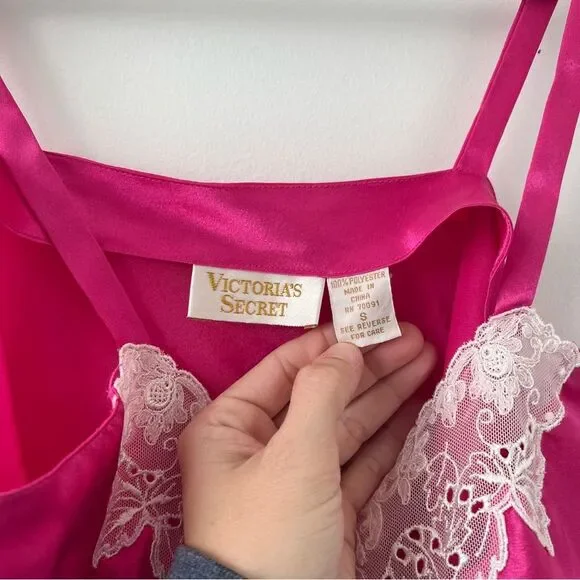 Vintage Victoria’s Secret Gold Label Pink Slip Dress. Drop hem with lace. Great - Picture 3 of 6